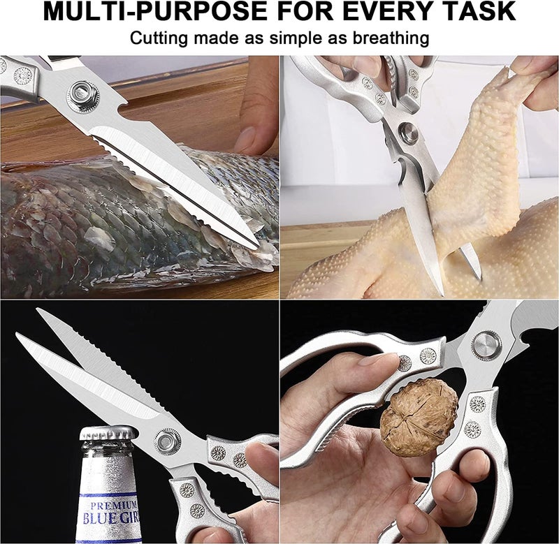 Vruta Multipurpose, Kitchen Scissors, Food Scissors, Premium Stainless Steel Solid Kitchen Shears For Meat, Seafood, Chicken, Ergonomic Kitchen Scissor With Comfort Grip (Silver, Japanese Style) - Image 5