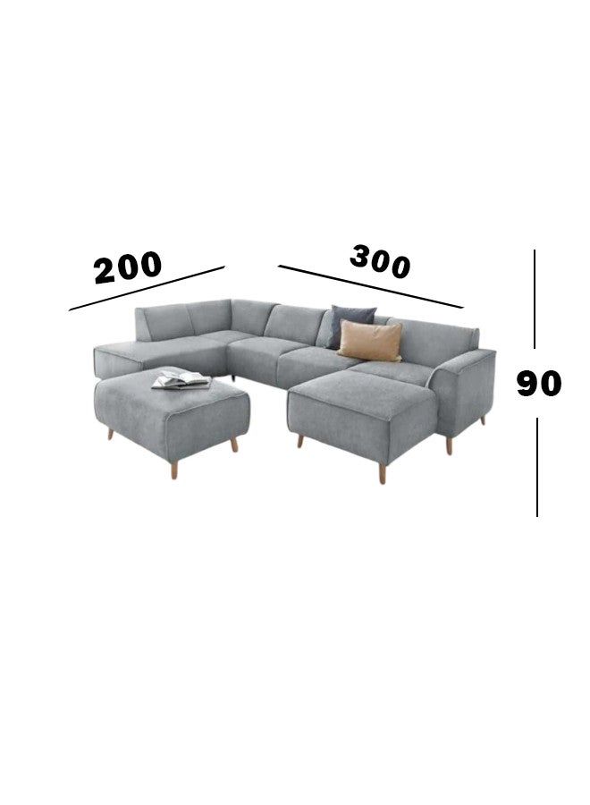 هوم جويز كنبة زاوية فاخرة من المخمل - تصميم على شكل حرف U - أناقة رمادي - Image 3