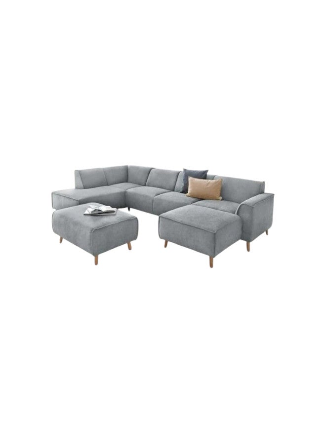 هوم جويز كنبة زاوية فاخرة من المخمل - تصميم على شكل حرف U - أناقة رمادي - Image 2