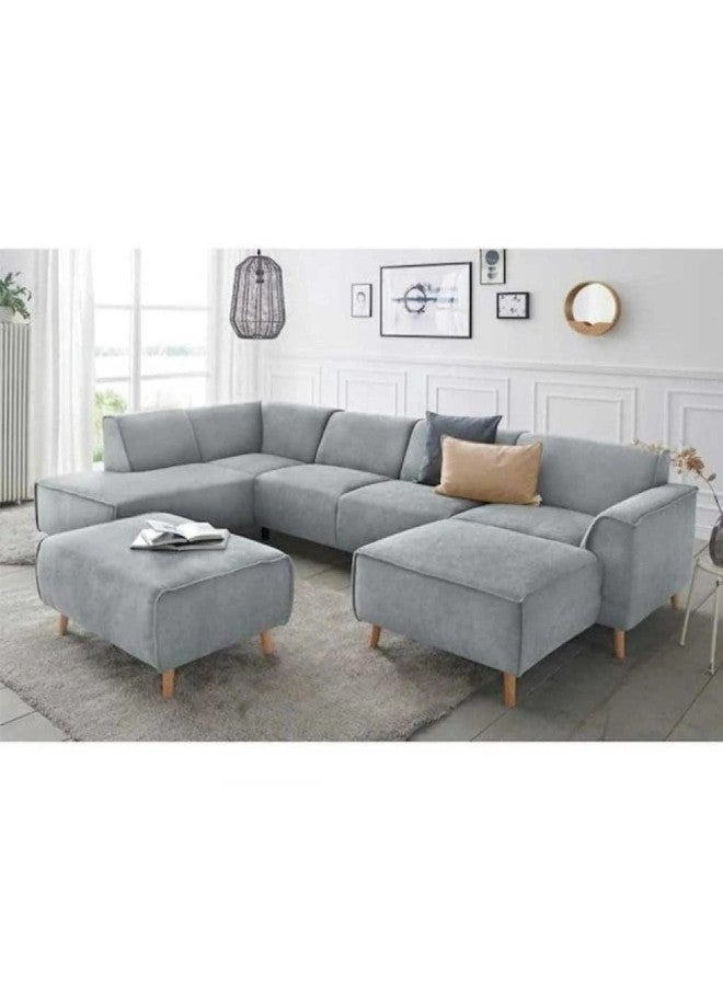 هوم جويز كنبة زاوية فاخرة من المخمل - تصميم على شكل حرف U - أناقة رمادي - Image 1