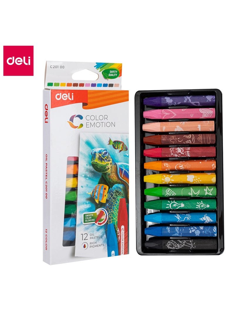 Deli Color Emotion EC20100 Oil Pastels – 12 Vibrant Colors - Image 1