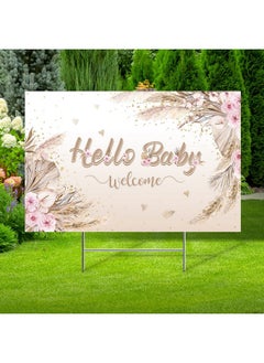 Capoda Baby Shower Yard Sign With Stake Gender Reveal Yard Sign Blue Pink Elephant Lawn Sign Baby Bear Lawn Sign Welcome Baby Announcement Sign For Boy Girl Outdoor Baby Shower Party Decorations(Boho Style)  - Image 1