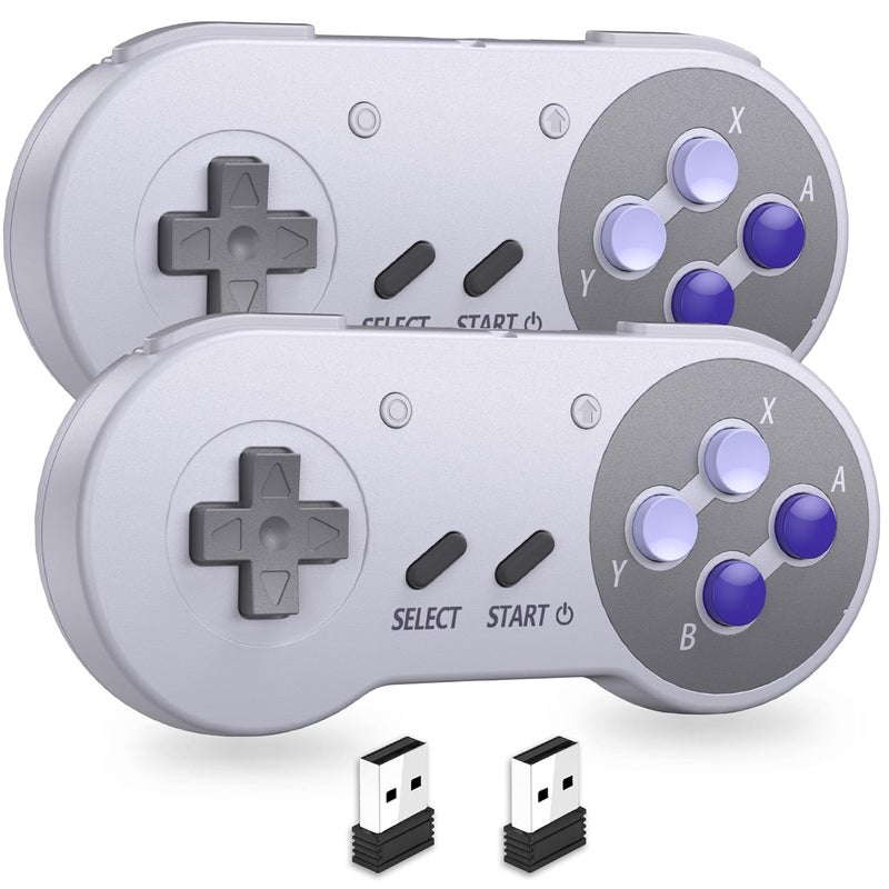 SAFFUN 2.4 GHz Wireless SNES Switch Online Controller, USB Receiver, Compatible with Switch/Switch OLED, PC, Mac OS, Android, Steam Deck, Raspberry Pi (Rechargeable) (Plug and Play) (2 Pack) Purple - Image 1