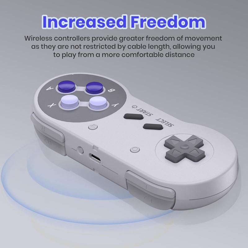 SAFFUN 2.4 GHz Wireless SNES Switch Online Controller, USB Receiver, Compatible with Switch/Switch OLED, PC, Mac OS, Android, Steam Deck, Raspberry Pi (Rechargeable) (Plug and Play) (2 Pack) Purple - Image 2