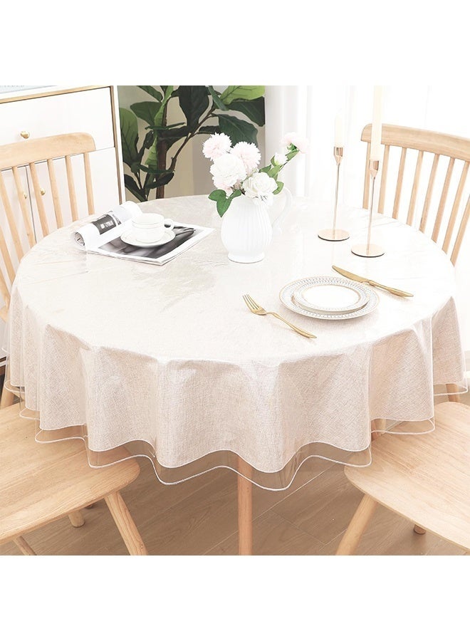 مفرش طاولة شفاف من الفينيل عالي التحمل مع حواف مخيطة، غطاء طاولة دائري مقاوم للماء والزيت والبقع (دائري 60 بوصة) - Image 1