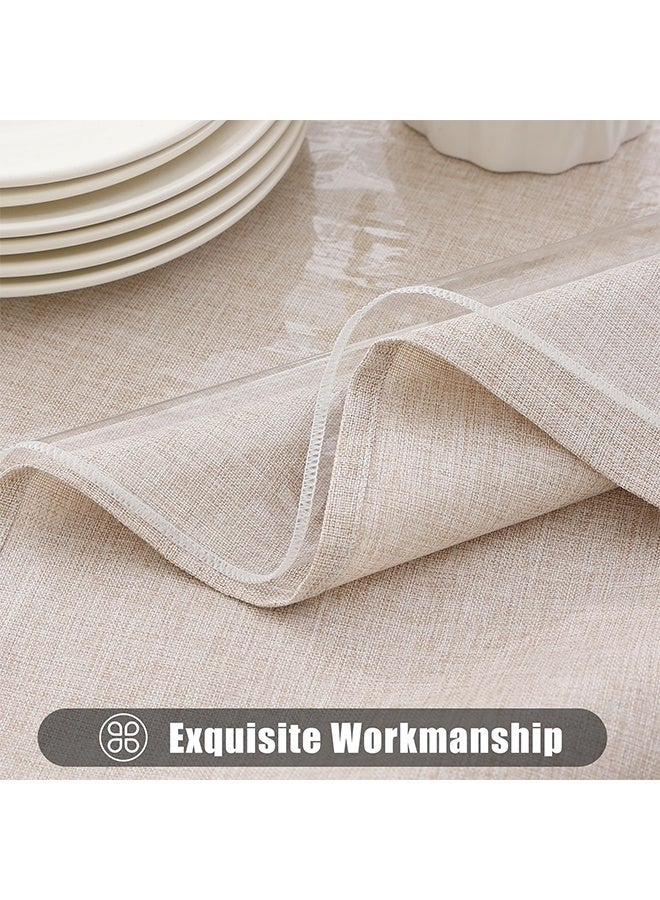 مفرش طاولة شفاف من الفينيل عالي التحمل مع حواف مخيطة، غطاء طاولة دائري مقاوم للماء والزيت والبقع (دائري 60 بوصة) - Image 3