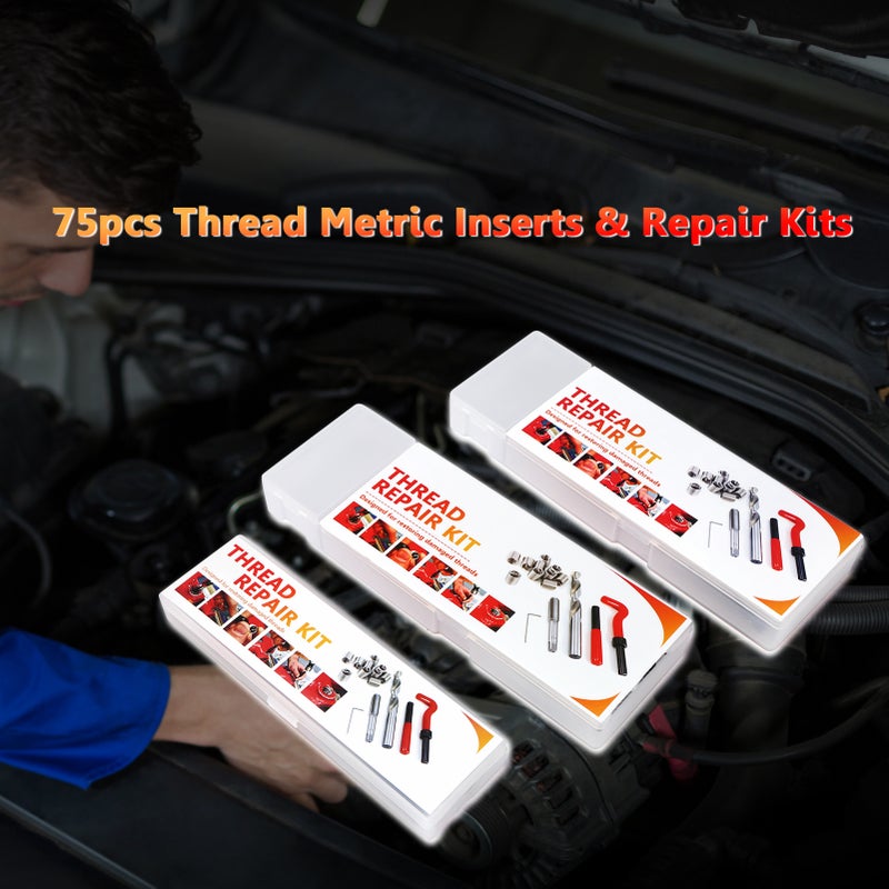 75pcs Thread Repair Kit Metric HSS Drill Helicoil Stripped Damaged Thread Restore Tool Set Automotive Tools Thread Metric Inserts & Repair Kits  M5-M8 - Image 5