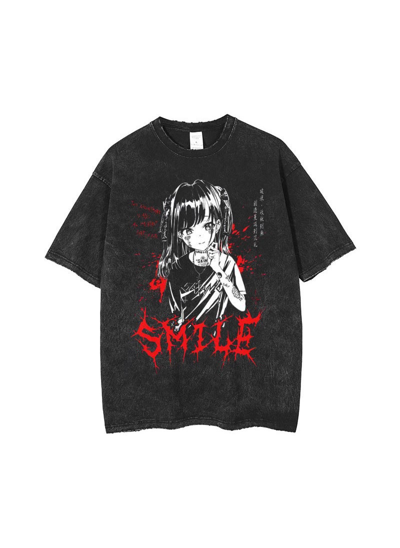 Generic - Retro Anime Print Cotton Oversized Tee AF069C - Image 1