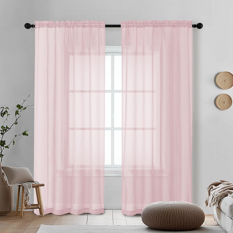 OVZME Blush Pink Sheer Curtains 72 Inches Long 2 Panels - Soft Light Filtering Window Sheer Panels for Living Room/Bedroom, Top Dual Rod Pocket, 1 Pair, Each 42Wx72L Inches - Image 1