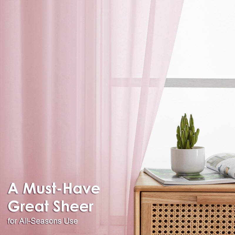 OVZME Blush Pink Sheer Curtains 72 Inches Long 2 Panels - Soft Light Filtering Window Sheer Panels for Living Room/Bedroom, Top Dual Rod Pocket, 1 Pair, Each 42Wx72L Inches - Image 2