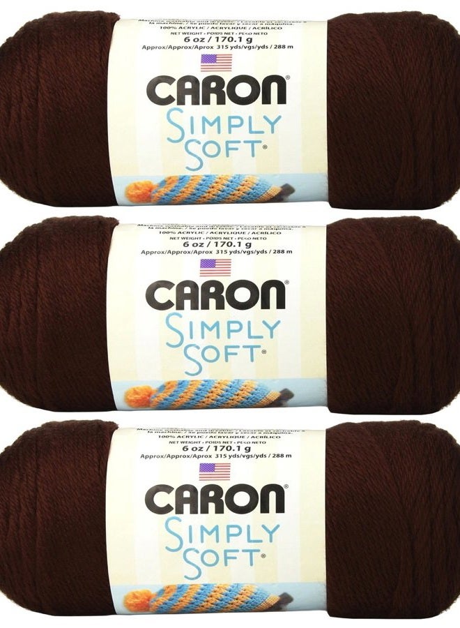 CARON , Simply Soft knitting yarn, 3 pieces, bone_parent #H97003-9750 Chocolate - Image 1