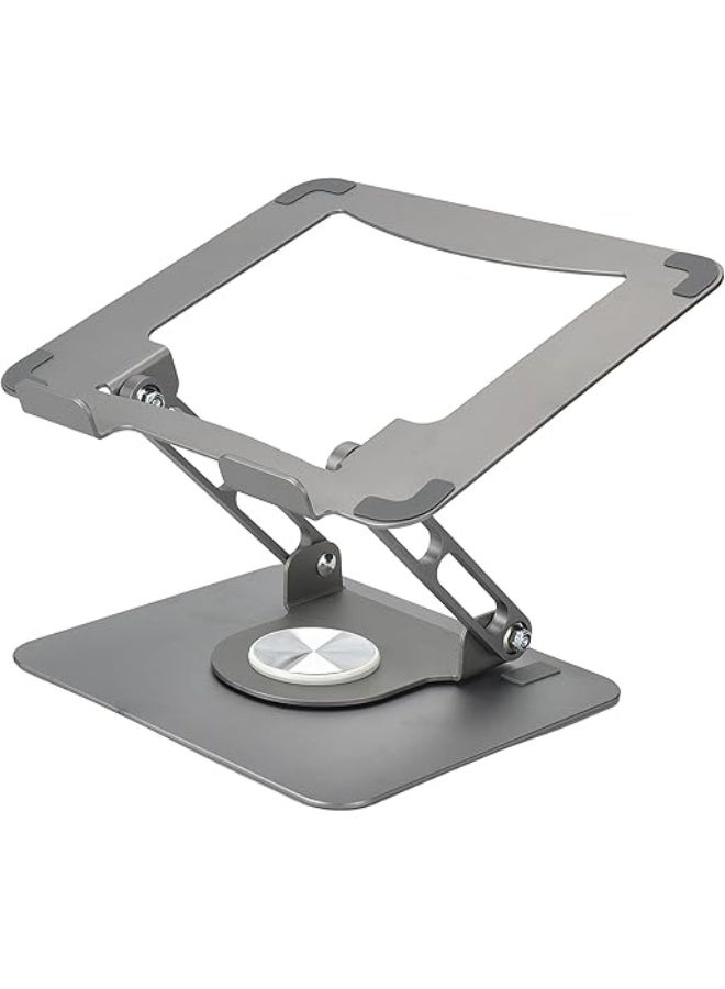 Swivel Laptop Stand for Desk – Adjustable 360° Rotating Ergonomic Laptop Riser with Cooling Pad – Compatible with Laptops & iPads (Space Gray)
