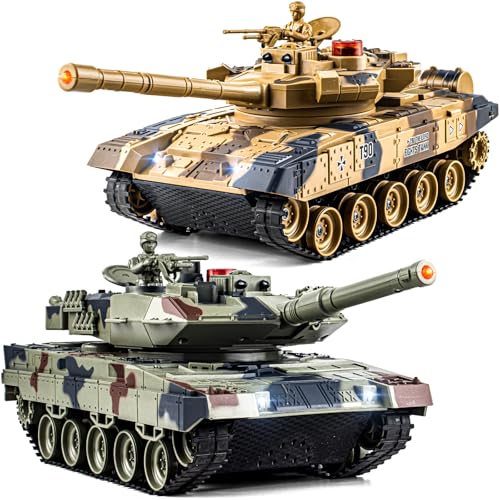 Supdex 124 RC Battle Tank Set Remote Control Russian T90 and German Leopard II Tank Model That Shoots for Kids and Adults 24Ghz Army Toy for Boys 6 Year Old with Smoke Sound Effects and Lights - Image 1