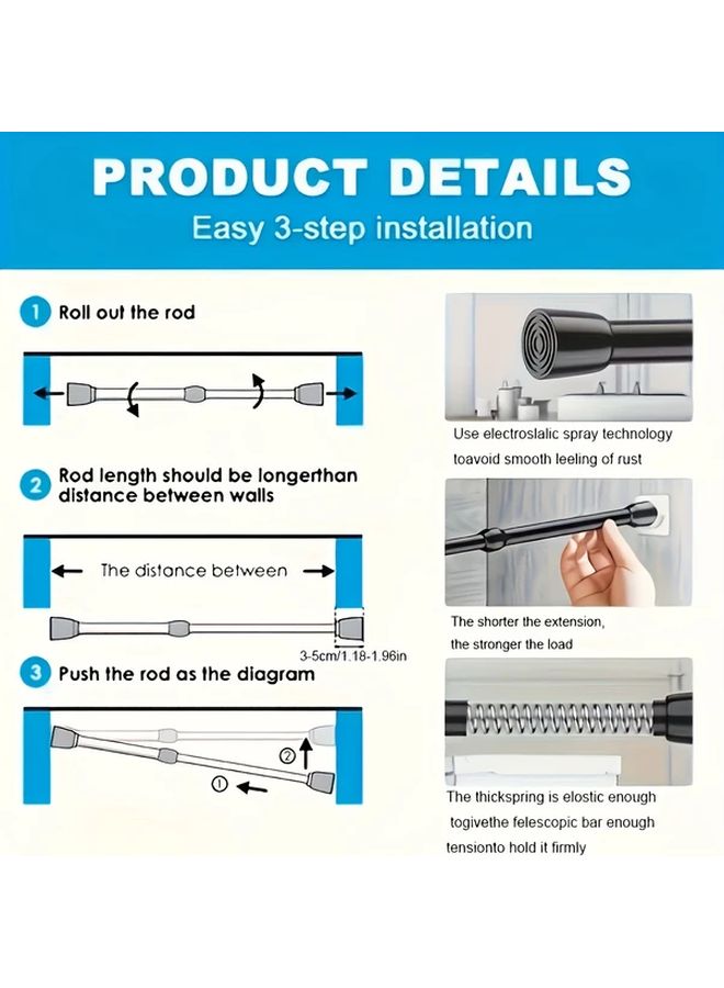 Wood Grain Adjustable No Drill Telescopic Curtain Rod 30cm To 50cm Spring Tension - Image 4