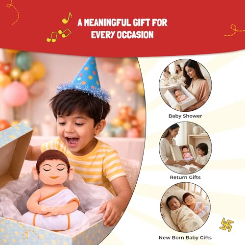 Panda's Box Navkar Mantra Chanting Jain Swami | As Seen on Shark Tank | Musical Toy | Non-Toxic| Best Birthday Gift for Newborn Kids (Boys, Girls)| Symbol of Non-Violence| Free Colouring Book | 28 CM - Image 4