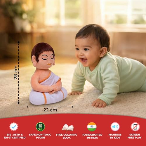 Panda's Box Navkar Mantra Chanting Jain Swami | As Seen on Shark Tank | Musical Toy | Non-Toxic| Best Birthday Gift for Newborn Kids (Boys, Girls)| Symbol of Non-Violence| Free Colouring Book | 28 CM - Image 2