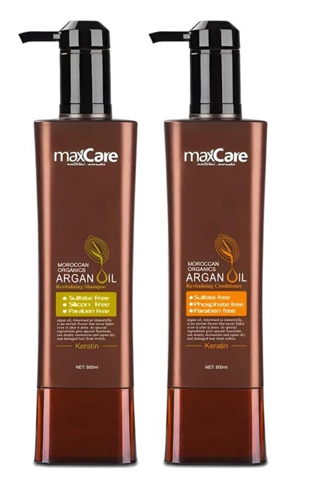 Shampoo 800ml and conditioner 800ml with argan oil and keratin for the care of protein-treated, dry and damaged hair, sulfate-free