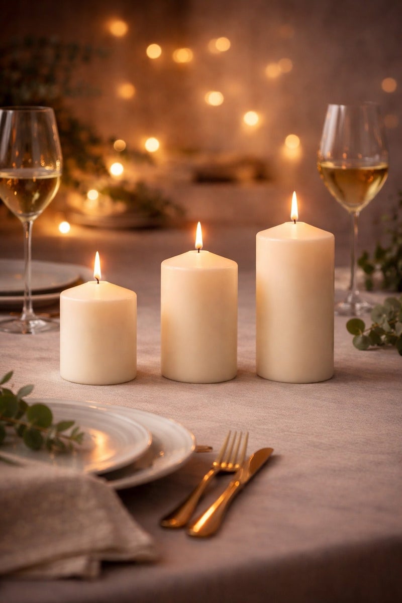 O2. Set of 3 Unscented Pillar Candles, Decorative Thick Cylinder Candles for Home Decor, Dining Table, Wedding, Party, Spa and Centerpiece Display, 7 cm Diameter, 7.5/10/12.5 cm Height - Image 4