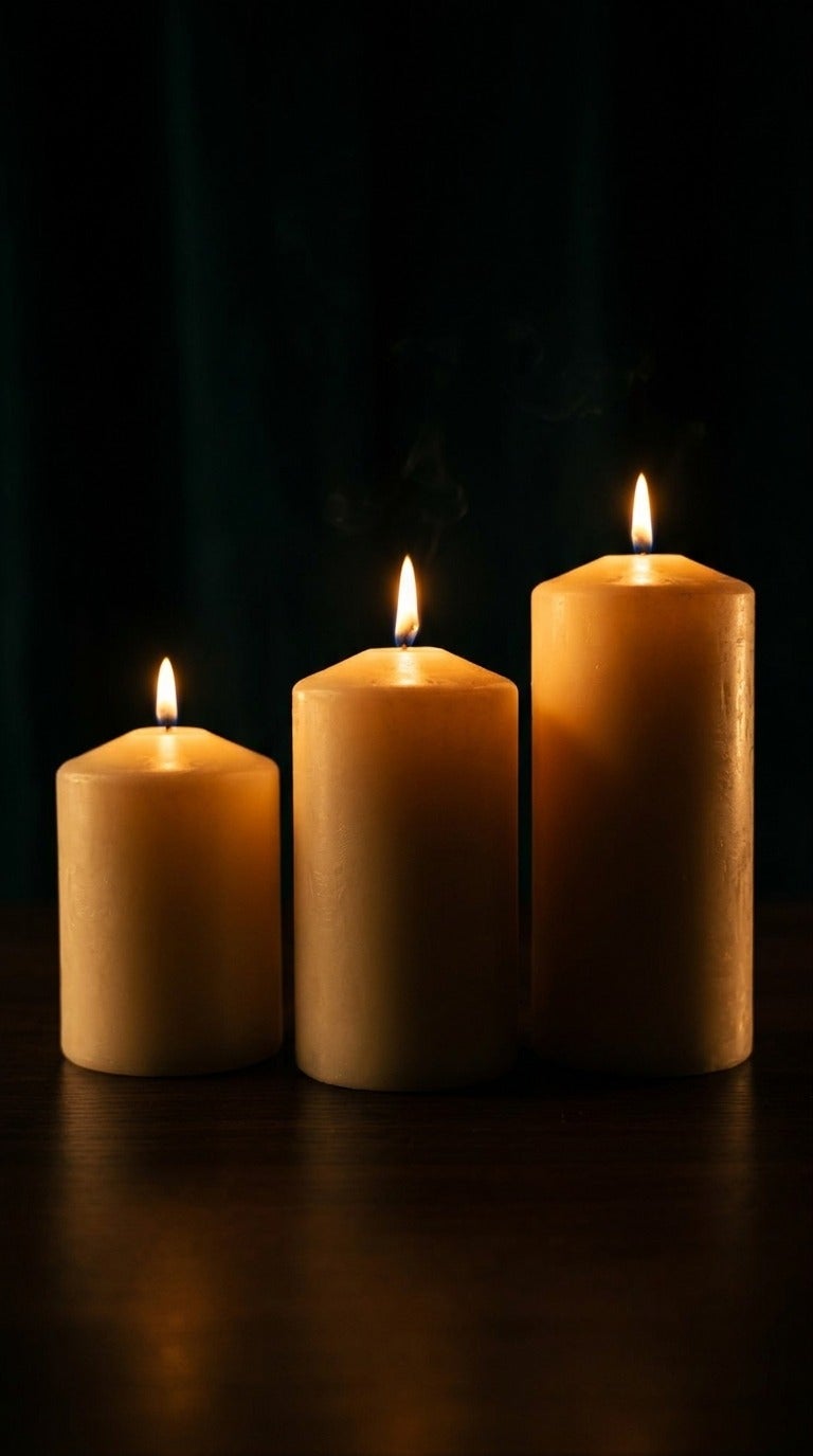 O2. Set of 3 Unscented Pillar Candles, Decorative Thick Cylinder Candles for Home Decor, Dining Table, Wedding, Party, Spa and Centerpiece Display, 7 cm Diameter, 7.5/10/12.5 cm Height - Image 5
