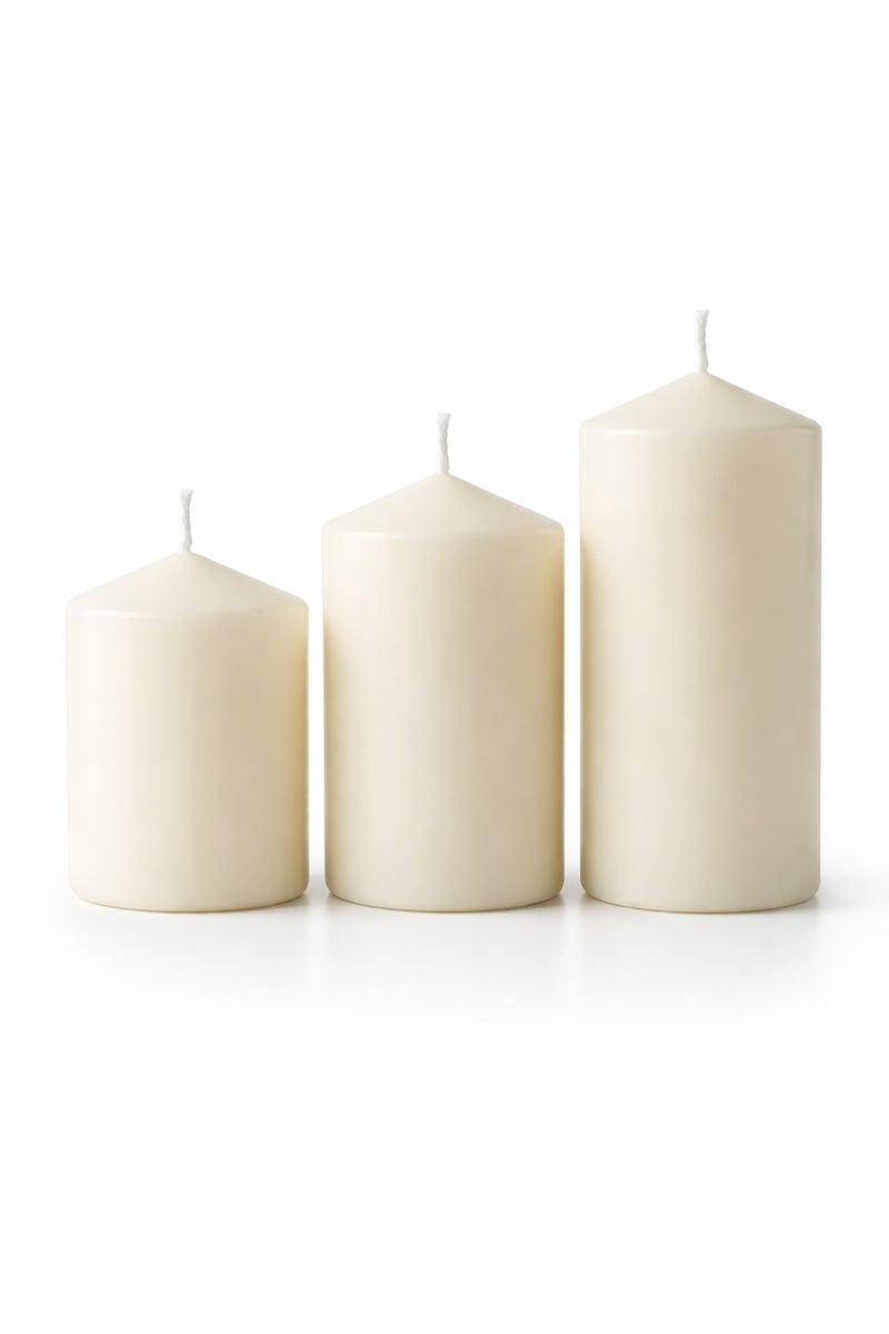 O2. Set of 3 Unscented Pillar Candles, Decorative Thick Cylinder Candles for Home Decor, Dining Table, Wedding, Party, Spa and Centerpiece Display, 7 cm Diameter, 7.5/10/12.5 cm Height - Image 2
