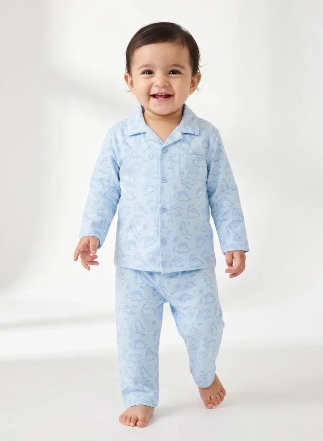 ستايلي Baby Boys Dino Print Shirt and Pyjama Set