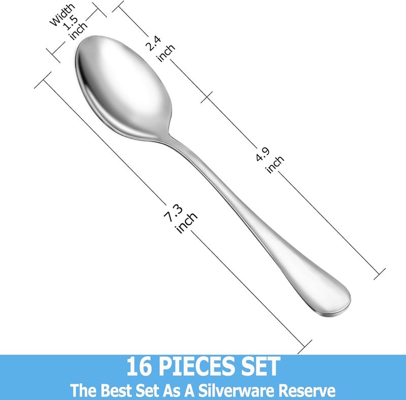 MUTNITT Dinner Spoon Set,16 Pcs 7.3" Tablespoons,Premium Food Grade Stainless Steel Spoons,Durable Metal Spoon,Tablespoon,Silverware Spoons Only,Mirror Finish & Dishwasher Safe,Use for Home,Restaurant - Image 2