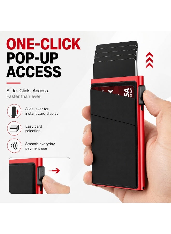 Credit Card Holder RFID Blocking Pop Up Aluminum Alloy Card Holder Slim Front Pocket Wallet Red - Image 2