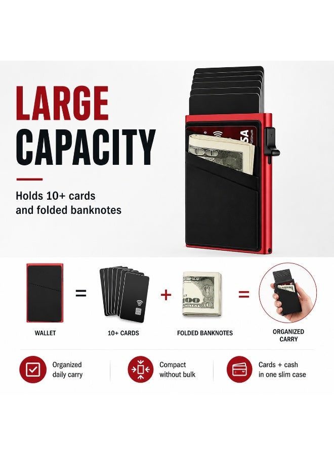 Credit Card Holder RFID Blocking Pop Up Aluminum Alloy Card Holder Slim Front Pocket Wallet Red - Image 3