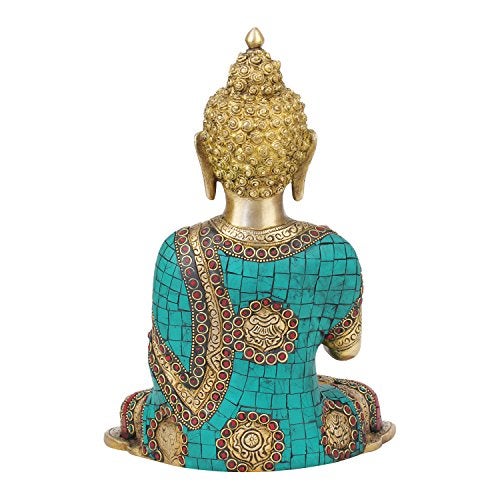 Kartique Turquoise Brass Buddha in Blessing Posture Home Decor Sculpture Height 10 Inches Multicoloured, 8.5 x 11. Buddha Idol for Home Decor - Image 4