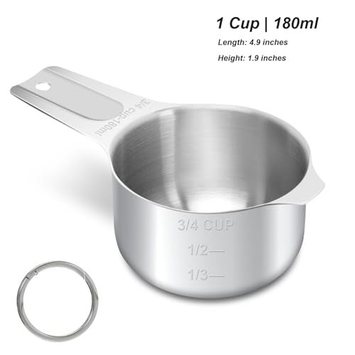 AUOIKK 3/4 Cup (180 ml | 6 oz| 180 cc) Stainless Steel Measuring Cup, Metal Measuring Cup for Cooking & Baking - Image 2