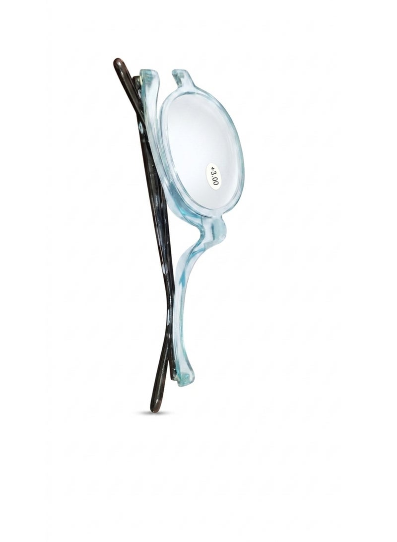 My souq Rotating Makeup Reading Glasses Single Lens 180 Degree Flip Magnifying Cosmetic Glasses (+3.00) - Blue Frame