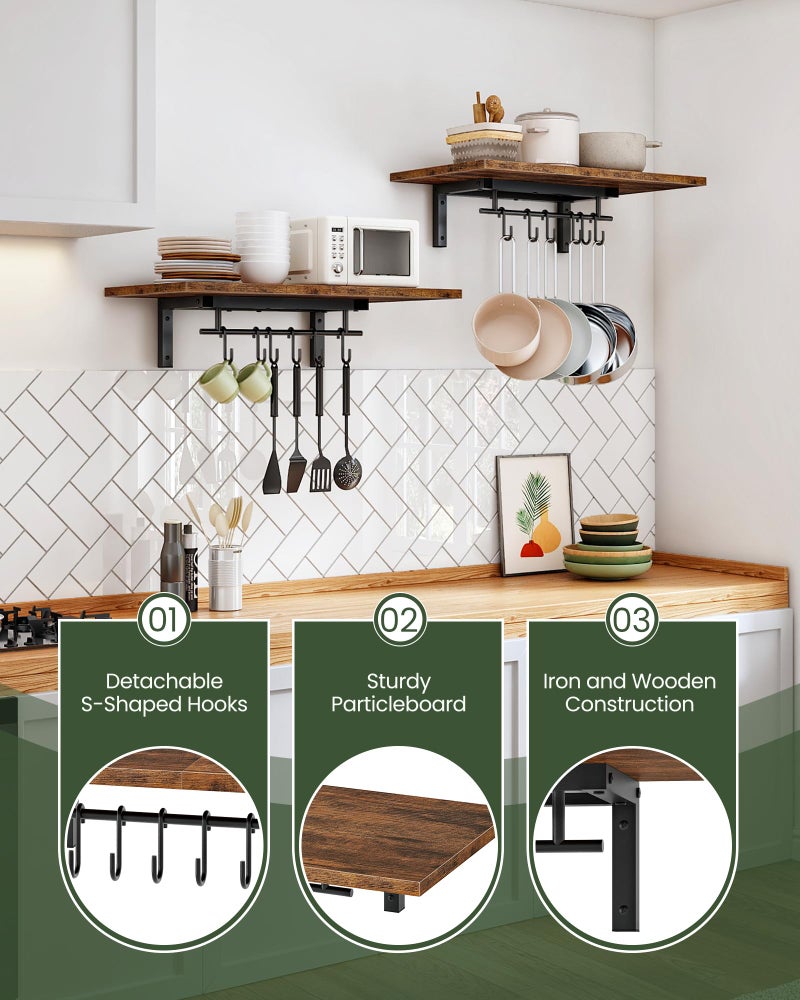 CHOEZON Wall-Mounted Pot Racks, Set of 2 Hanging Pot Rack, Floating Shelves, Wall Shelves, Vintage Pot Hangers for Kitchen, Wall Rack for Kitchen Storage, Rustic Brown and Black TPR26P2BF - Image 4