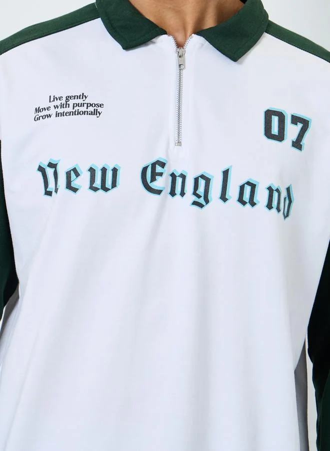 Styli  Men New England Graphic Zip Collar Sweatshirt for Men | Best Price UAE