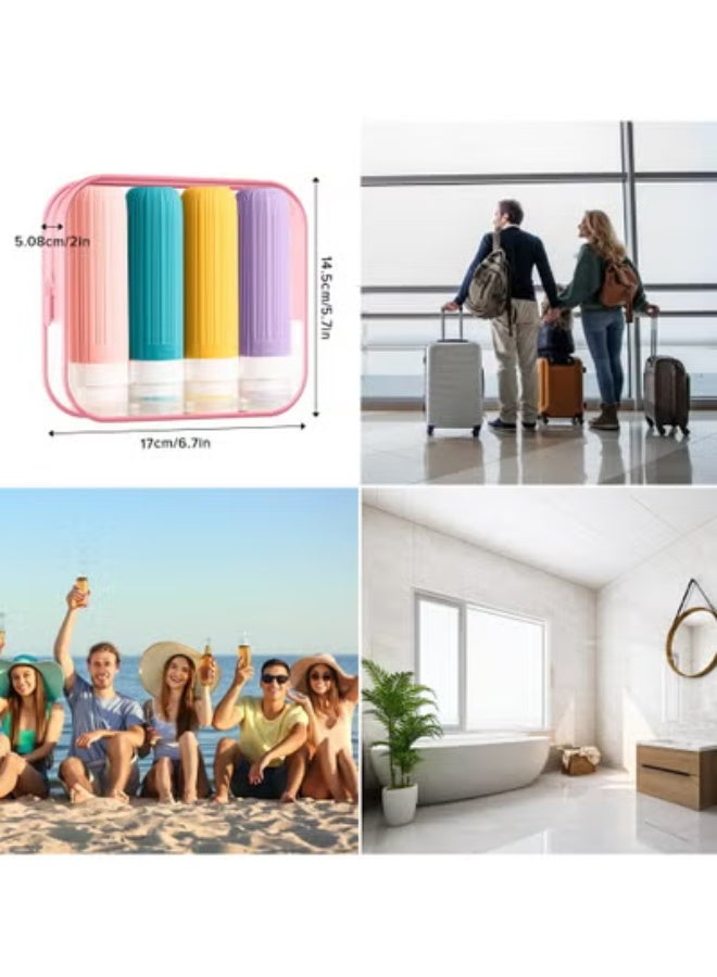 KHAJUL 4-Pack Leak Proof Silicone Travel Bottles, BPA-Free Soft Silicone Containers, Refillable Travel Toiletry Bottles for Shampoo, Lotion, Body Wash, Conditioner, Travel Accessories, Pink - Image 2