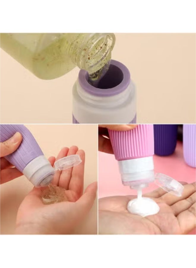 KHAJUL 4-Pack Leak Proof Silicone Travel Bottles, BPA-Free Soft Silicone Containers, Refillable Travel Toiletry Bottles for Shampoo, Lotion, Body Wash, Conditioner, Travel Accessories, Pink - Image 3