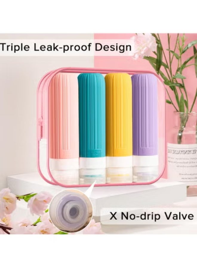 KHAJUL 4-Pack Leak Proof Silicone Travel Bottles, BPA-Free Soft Silicone Containers, Refillable Travel Toiletry Bottles for Shampoo, Lotion, Body Wash, Conditioner, Travel Accessories, Pink - Image 4