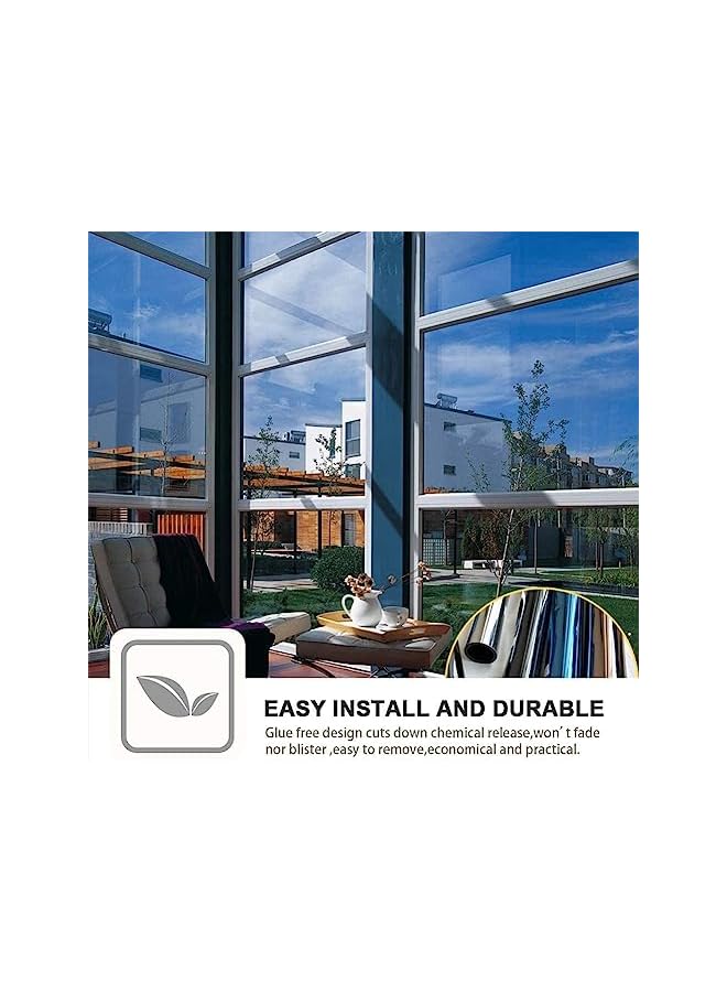 The Bros فيلم نافذة خصوصية أحادي الاتجاه، تظليل نافذة للمرآب، مرآة عاكسة نهارية، فينيل للتحكم في الحرارة وحجب الشمس، غير لاصق، يلتصق بالكهرباء الساكنة، تغطية باب منزلق للمكتب المنزلي - أسود - فضي - Image 5