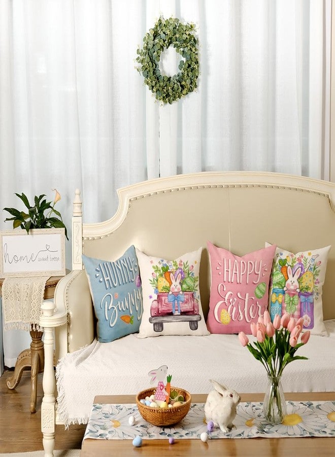 GEEORY Happy Easter Eggs Hunny Bunny Throw Pillow Covers 18x18 Inch Set of 4, Peeps Mason Jars Truck Spring Decorative Farmhouse Holiday Cushion Case for Home Decoration G688-18 - Image 4