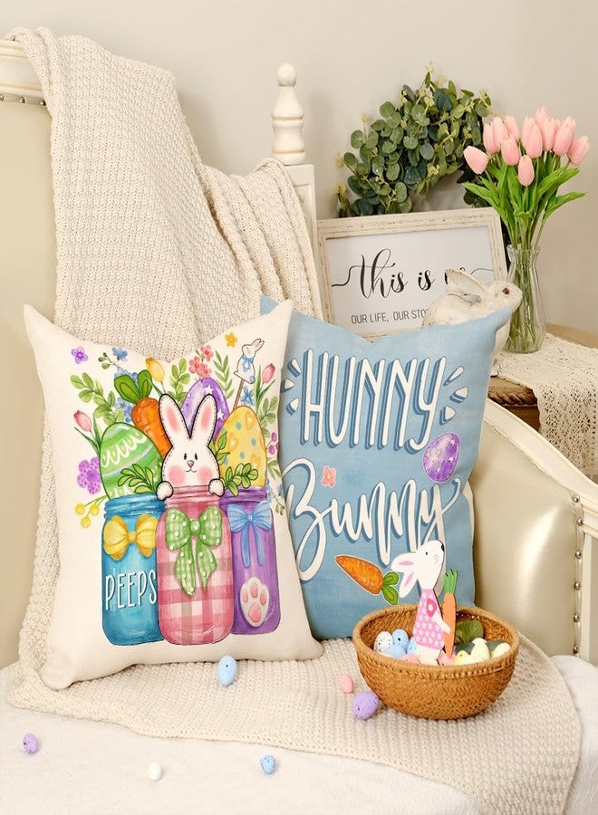 GEEORY Happy Easter Eggs Hunny Bunny Throw Pillow Covers 18x18 Inch Set of 4, Peeps Mason Jars Truck Spring Decorative Farmhouse Holiday Cushion Case for Home Decoration G688-18 - Image 5