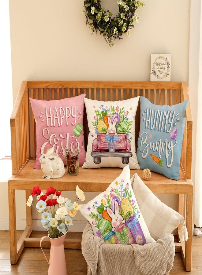 GEEORY Happy Easter Eggs Hunny Bunny Throw Pillow Covers 18x18 Inch Set of 4, Peeps Mason Jars Truck Spring Decorative Farmhouse Holiday Cushion Case for Home Decoration G688-18 - Image 2