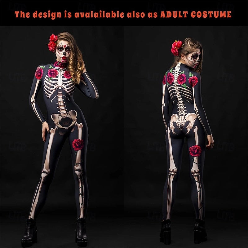 Y&D Skull Skeleton Sugar Skull Bodysuit Halloween Group Couples Costumes Full Body Catsuit Scary Costume Men's Women's Boys' Kid's Adults' Performance Party Club Halloween Carnival  Easy - Image 3
