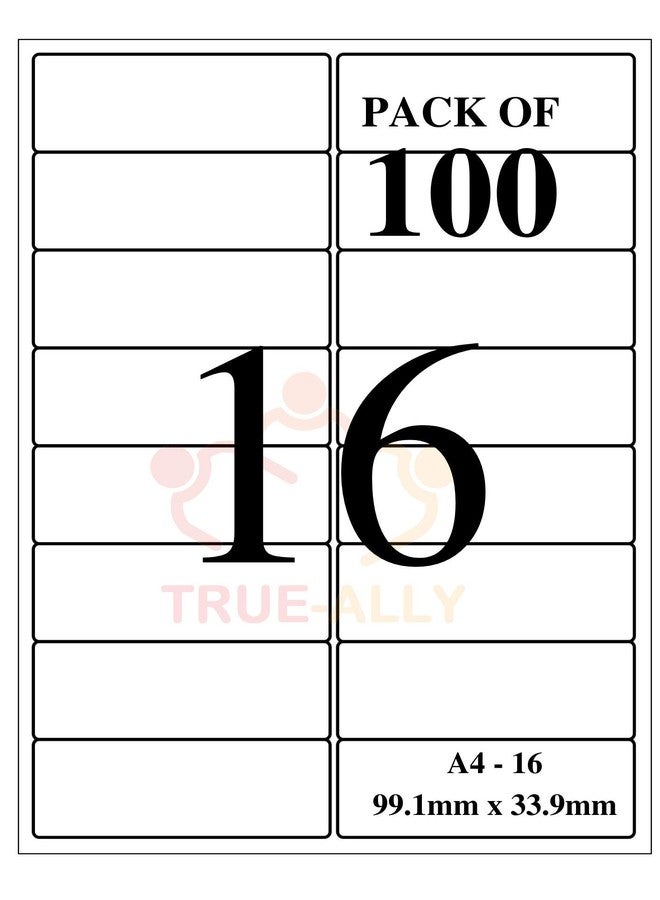 True-Ally A4 Size White Self Adhesive Label/Sticker for Printer (Inkjet/Copier/Laser) - 16 Sticker Per Sheet - 100 Sheets Pack (A4ST16-100 Sheets) - Image 3