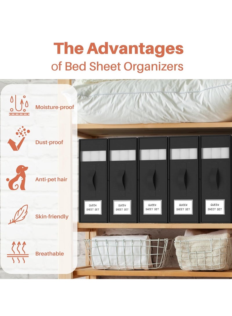 2pcs Bed Sheet Organizers Foldable Bedding Organizer Closet Organizers with Window and Label Bedding Storage Box for Bed Sheets, Duvet Covers and Pillowcases（Black）  - Image 4