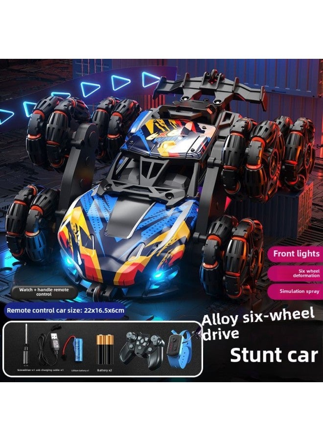 Children's Six-wheel Swing Arm High-speed Drift Off-road Vehicle Six-drive Special Deformation Spray Climbing Bucket Remote Control Car Toy-Color:Orange Six Wheels★Spray Light Handle Gesture Remote Control-Proportion:Three Electricity-with Remote Control Battery Charging Line Screwdriver  - Image 1