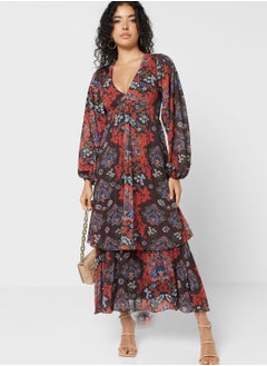 WAREHOUSE Floral Print Pleated Tiered Dress  - Image 4