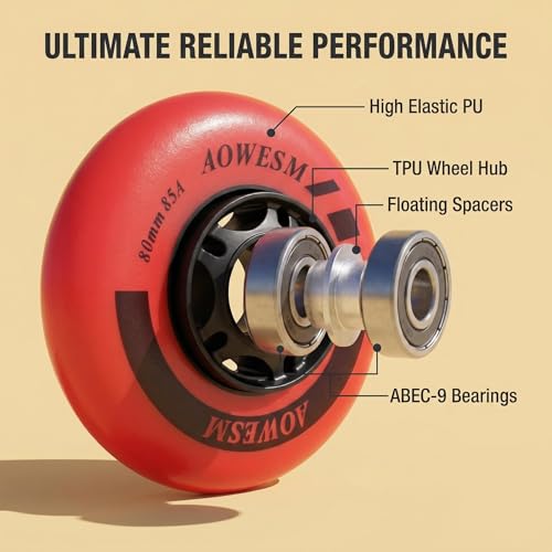 AOWESM Inline Skate Wheels 80mm 76mm 72mm 85a Outdoor Indoor Roller Blade Wheel Black Blue Red Roller Hockey Replacement Wheels w/Bearings ABEC-9 and Floating Spacers (8-Pack) (Black, 72mm) - Image 3