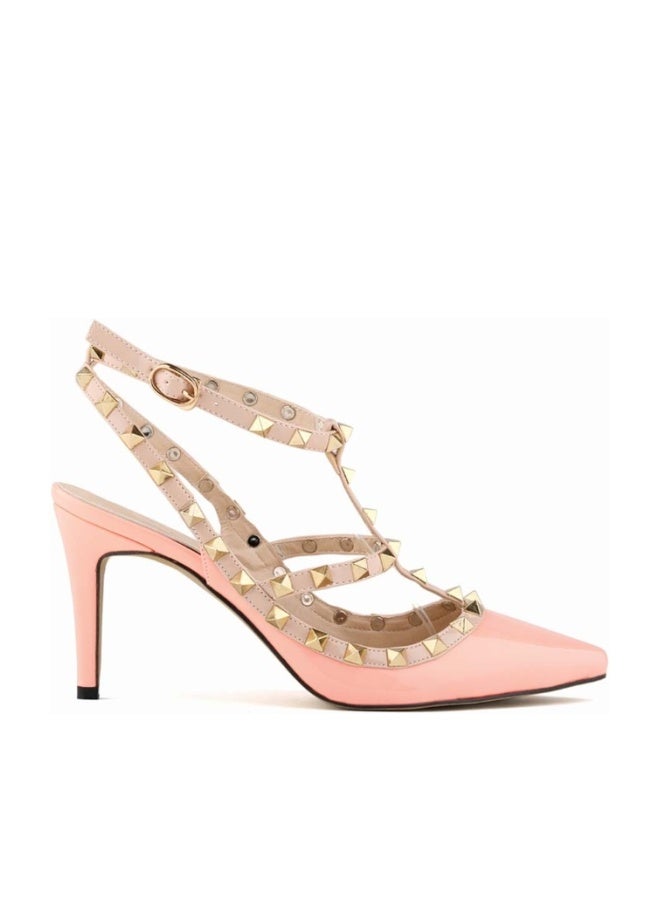 Loquat T-strap design with studs/rivets Heels 8cm Pink - Image 1