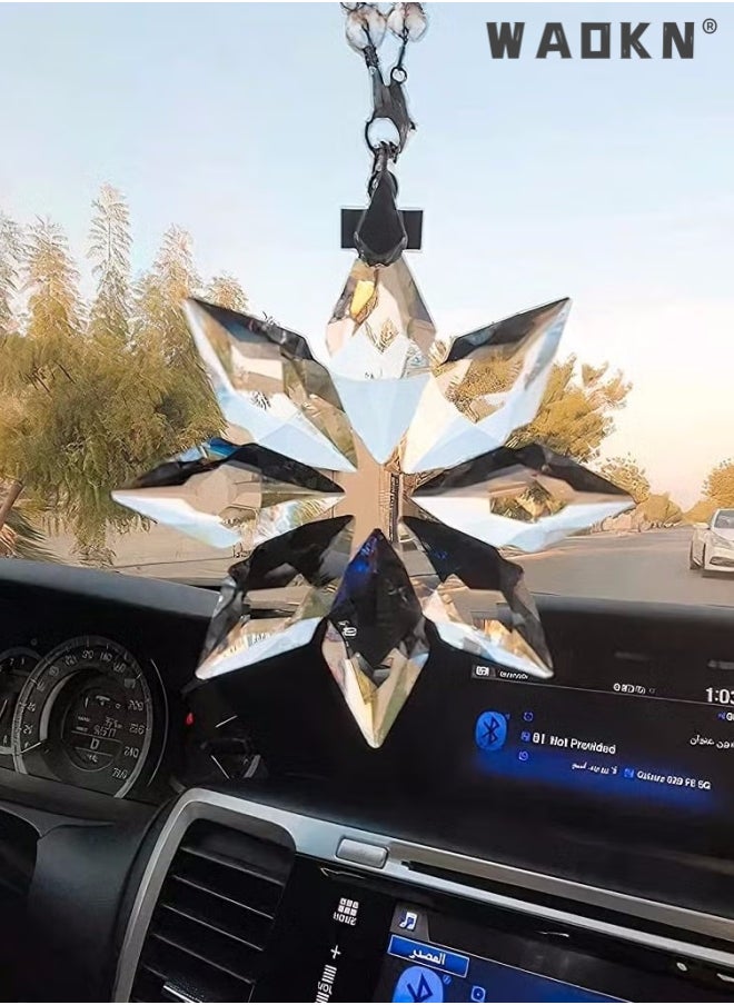 WAOKN - Crystal Car mirror Pendant, Crystal Car Rear View Mirror Pendant, Hanging Decorations Ornament, Crystal Pendant Snowflake For The Car Front Mirror (Octagonal Transparent Color), Car & Home decor. - Image 1