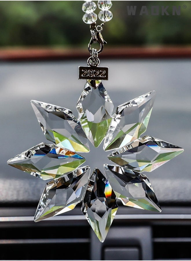WAOKN - Crystal Car mirror Pendant, Crystal Car Rear View Mirror Pendant, Hanging Decorations Ornament, Crystal Pendant Snowflake For The Car Front Mirror (Octagonal Transparent Color), Car & Home decor. - Image 1