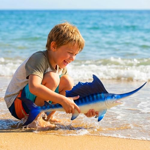 Gemini&Genius GeminiGenius Sea Animal Sailfish Action Figure Soft Rubber 17 Swimming Pool Bathtub Toys Realistic Ocean Animals Swordfish Educational and Role Play Toys for Kids and Collectors Blue Sailfish - Image 5